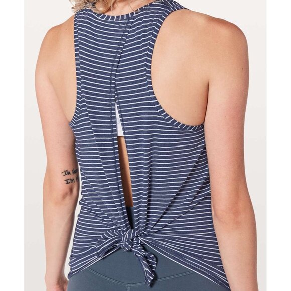 lululemon athletica Tops - Lululemon Size S All Tied Up Tank Modern Stripe Heathered Hero Blue White